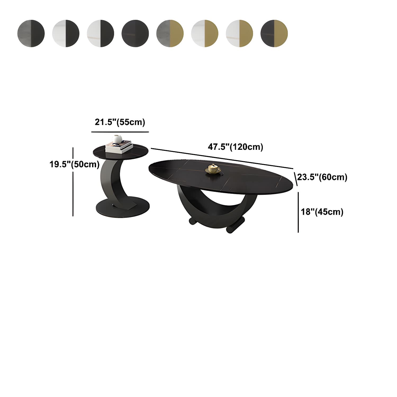 2 Piece Nesting Tables Oval Minimalist Modern Coffee Table Set thumbnail 16