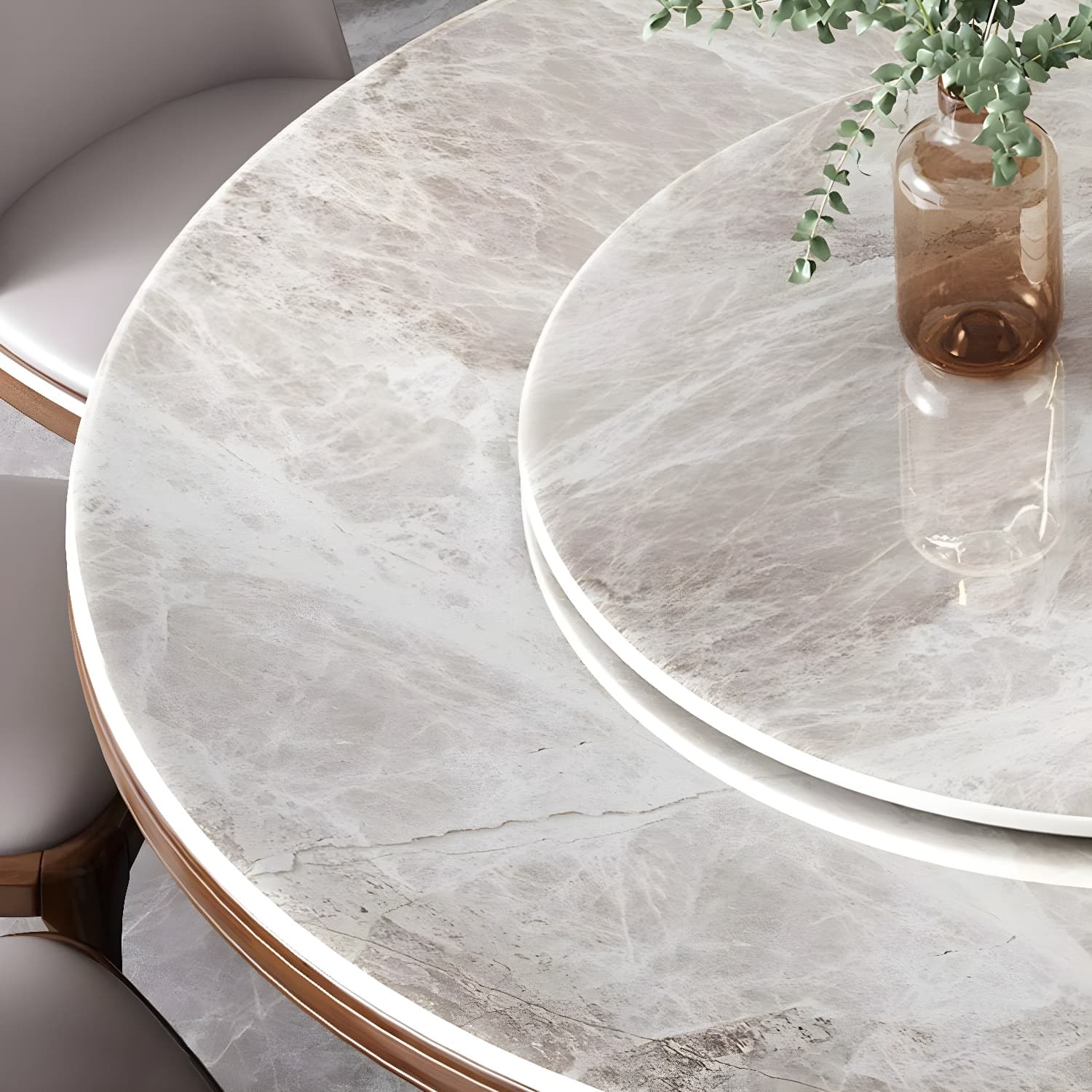 Elegant Medium Wood Round Dining Table Set in Gray with Pedestal Base thumbnail 4