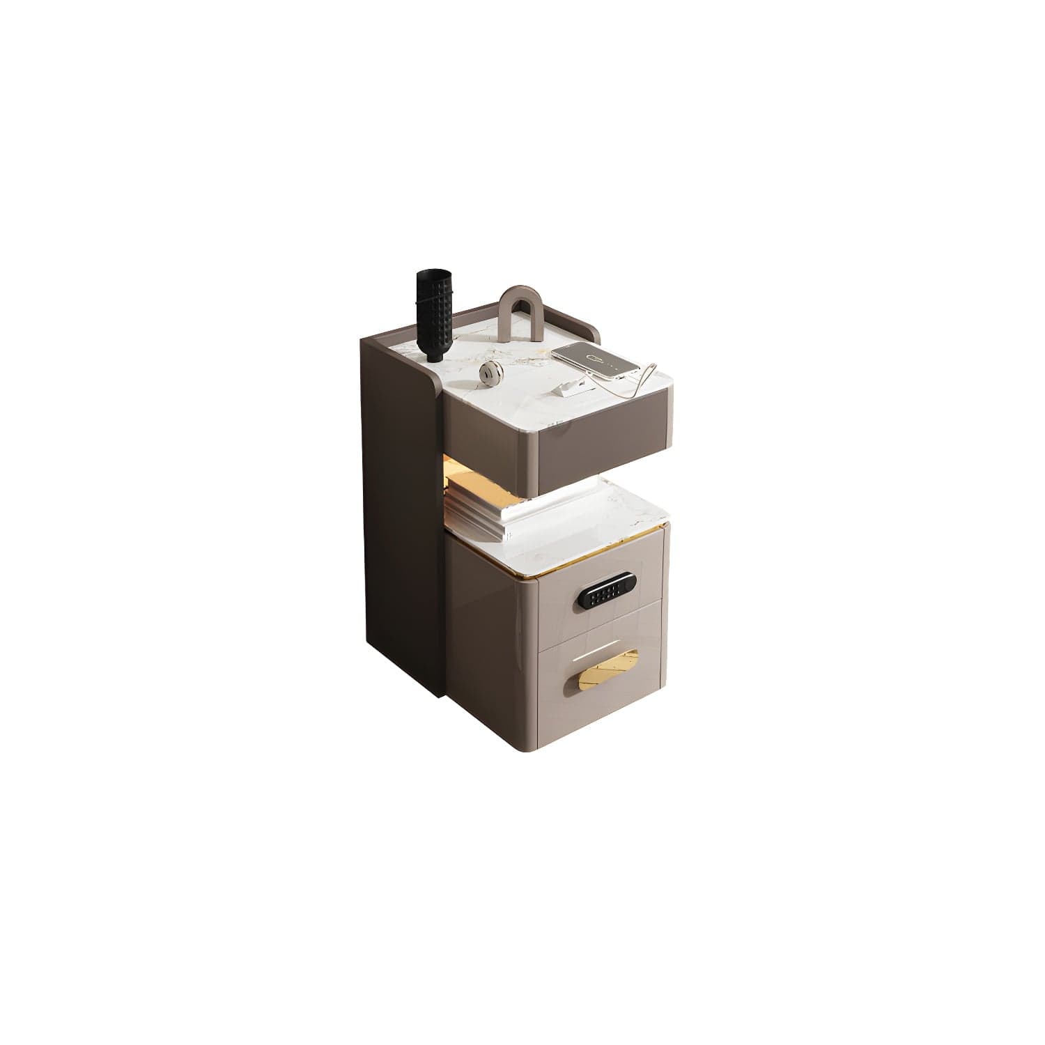 3-Drawer Nightstand with USB charging 21.65" Tall Faux Leather Nightstand thumbnail 1