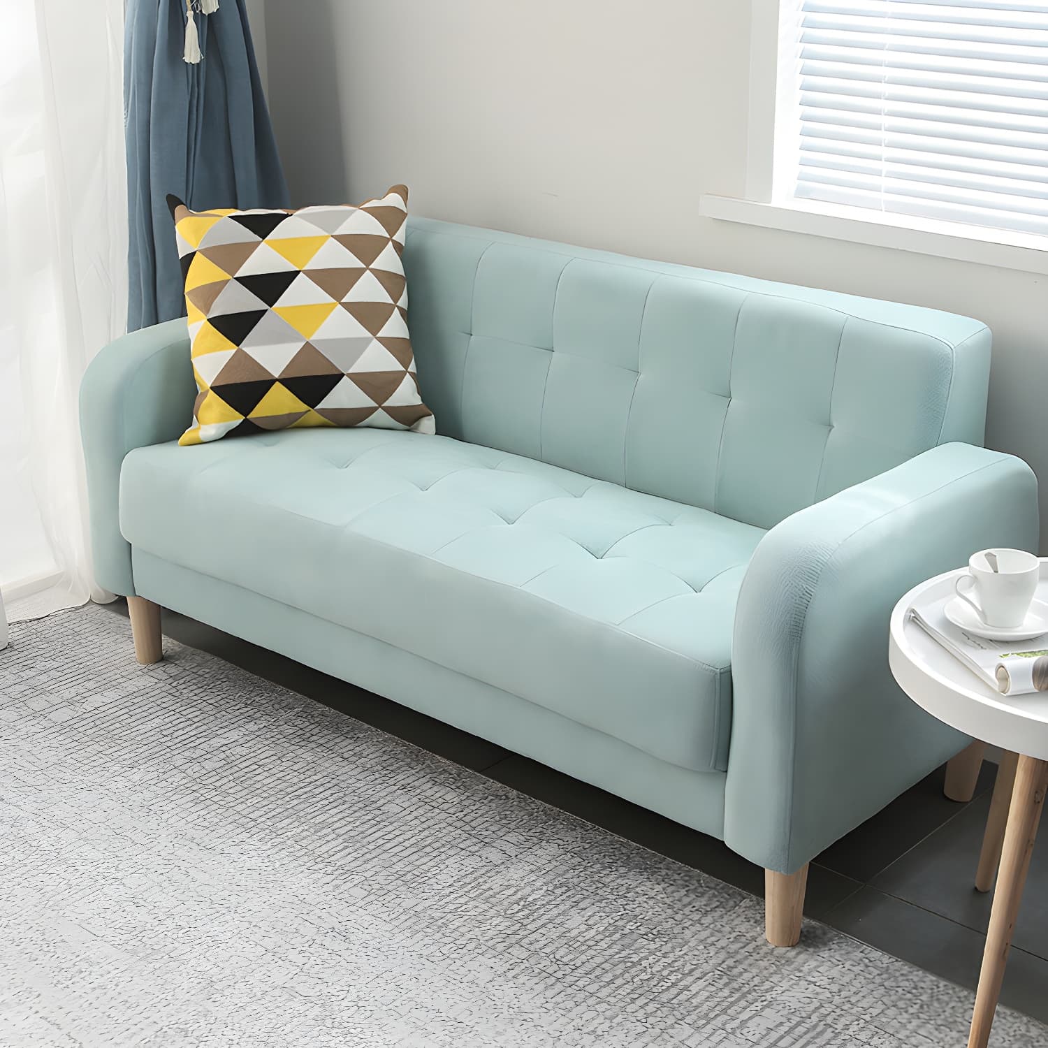 Tufted Fabric Sofa with Four Wooden Legs Square Tufted Sofa for Bonus Room thumbnail 9