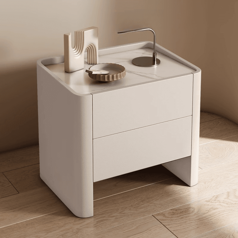 Stylish Drawer Storage Nightstand with 2 Drawers, Stone Countertop, and Leg thumbnail 8