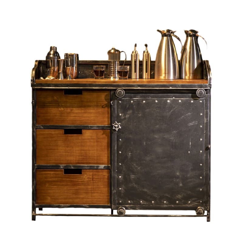 Industrial Metal Sideboard Cabinet with Wood Countertop, 3 Drawers, and Sliding Doors - image 9