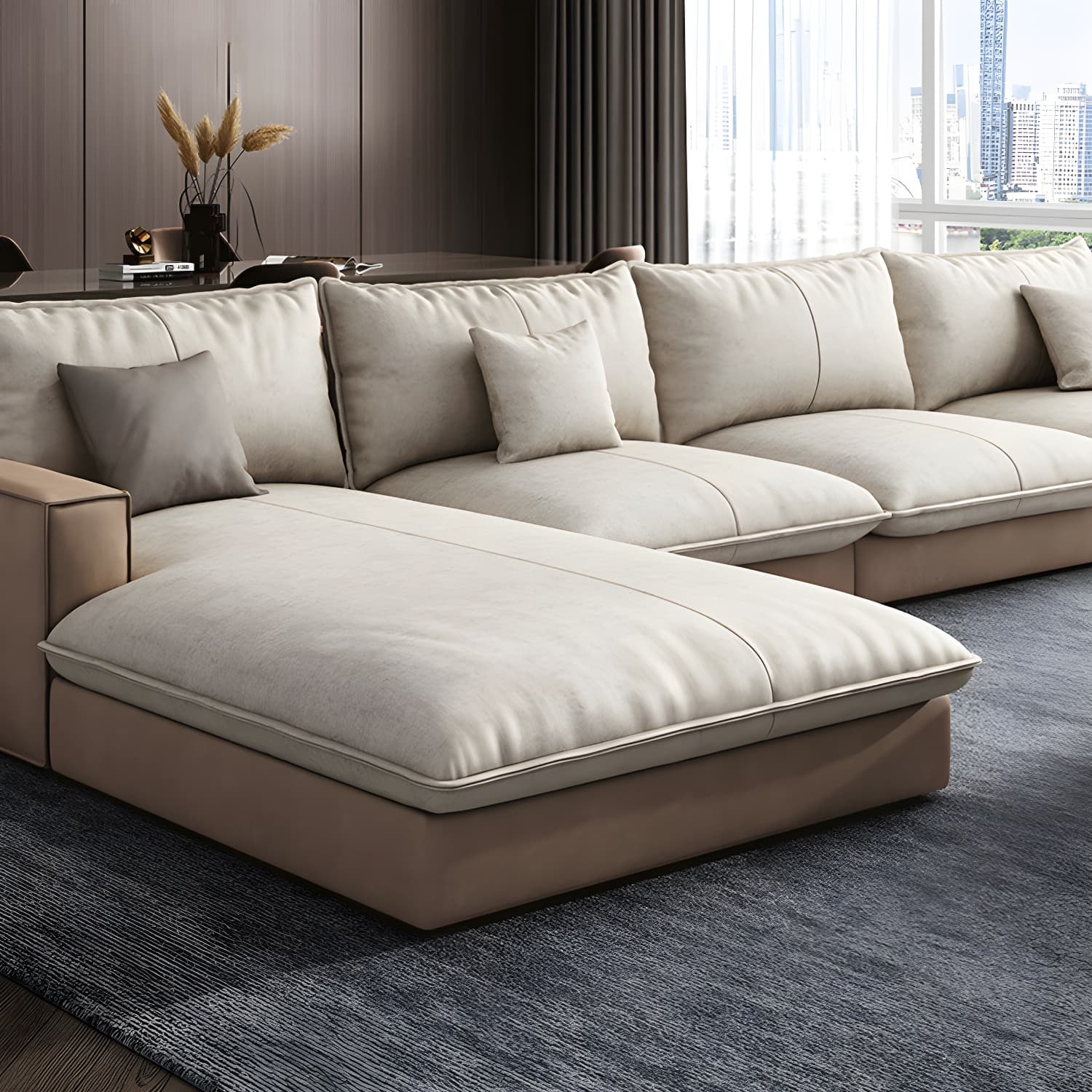 Assembled Living Room Square Arm Modular Contemporary Sofa & Chaise thumbnail 5