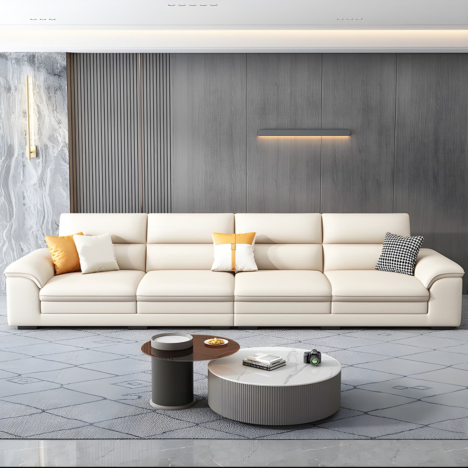 Modern Beige Stationary Sectional Sofa in Scratching Cloth with Wood Frame and Pillow Top Arms thumbnail 13