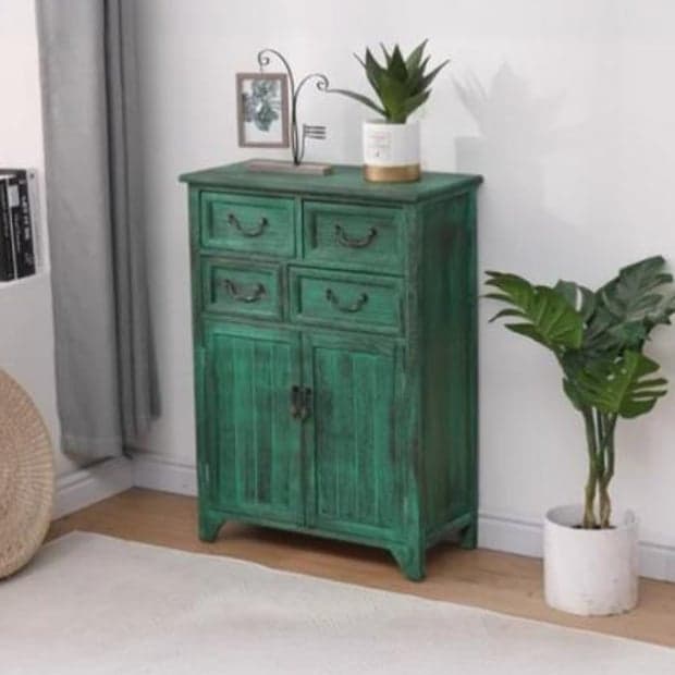 23.6'' Wood 1 Cabinet with Drawers Traditional Accent Cabinet in Distressed Finish thumbnail 3