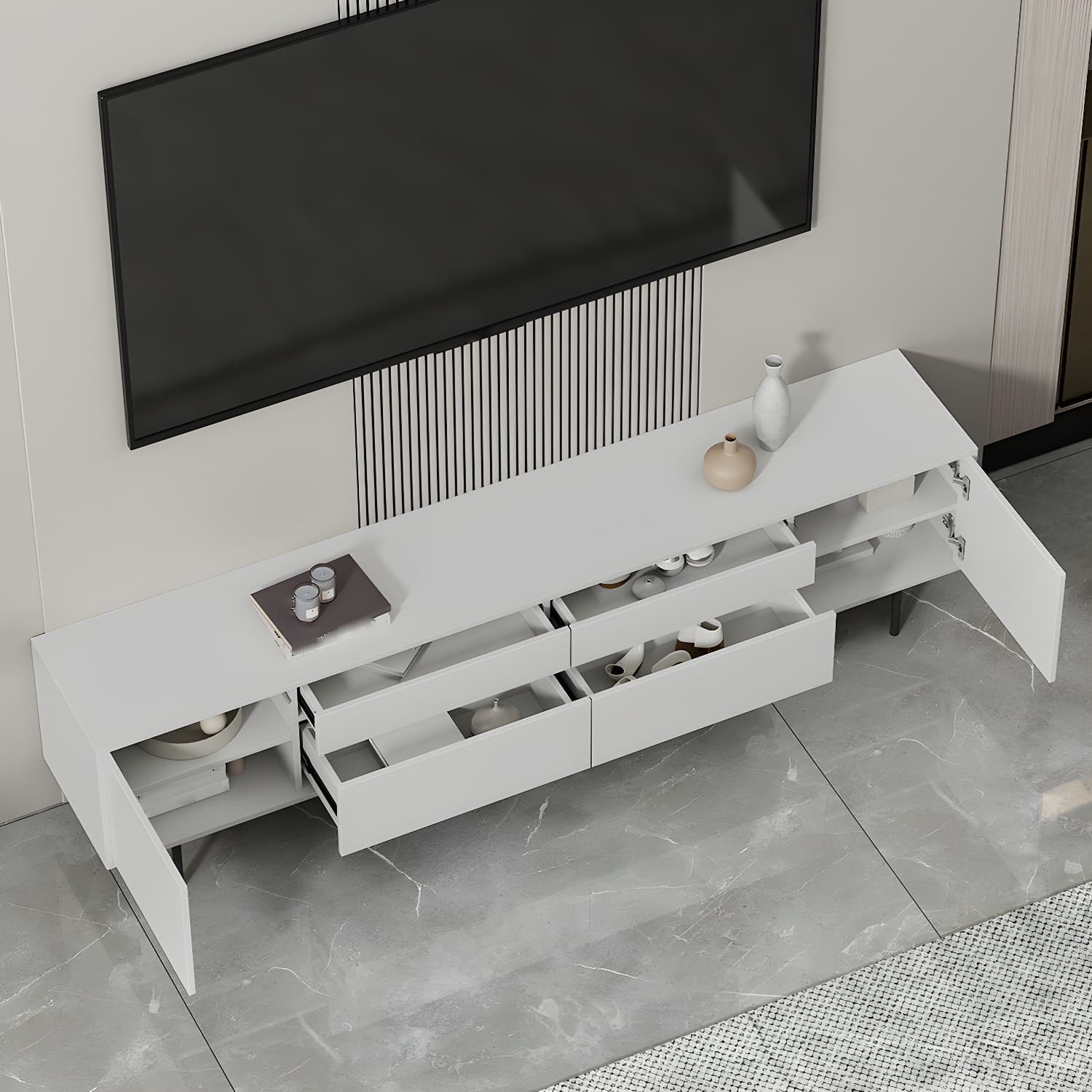 Industrial Enclosed Storage TV Stand Wooden Rectangle TV Cabinet with Splayed Legs thumbnail 5