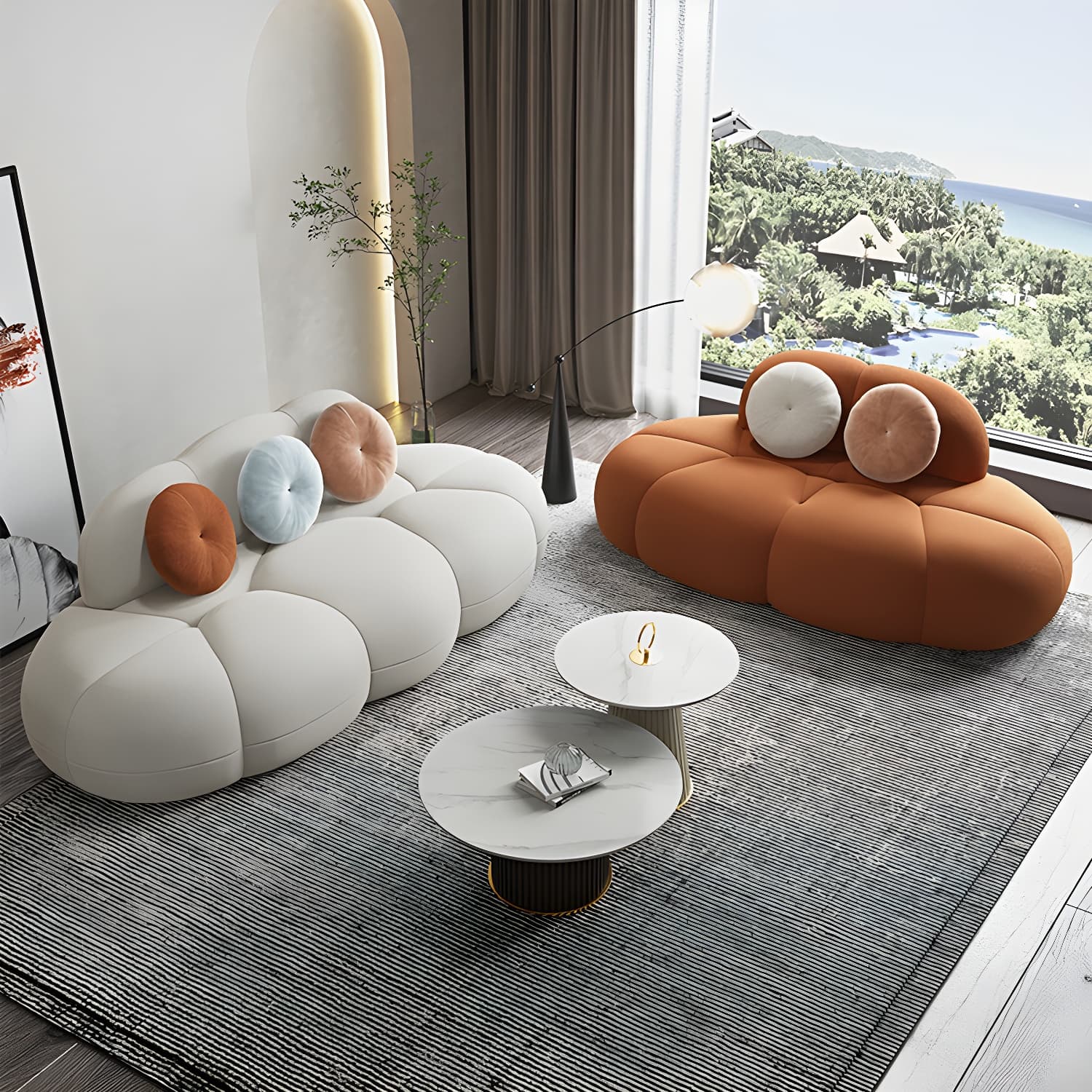 Contemporary Armless Wool Sofa with Tight Back and 3 Pillows thumbnail 13