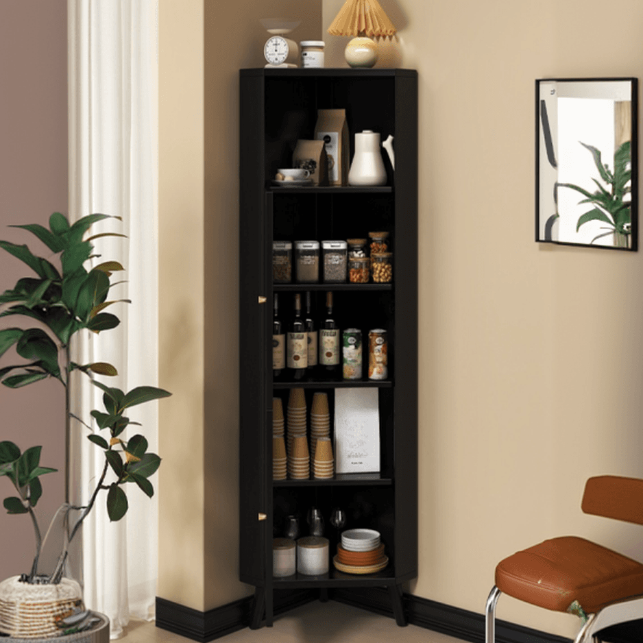 Standalone Corner Beech Midnight Black/Auburn Utility Storage Cabinet with Flexible Shelf, Glazed Door & 2 Cabinets/1 Cabinet thumbnail 5