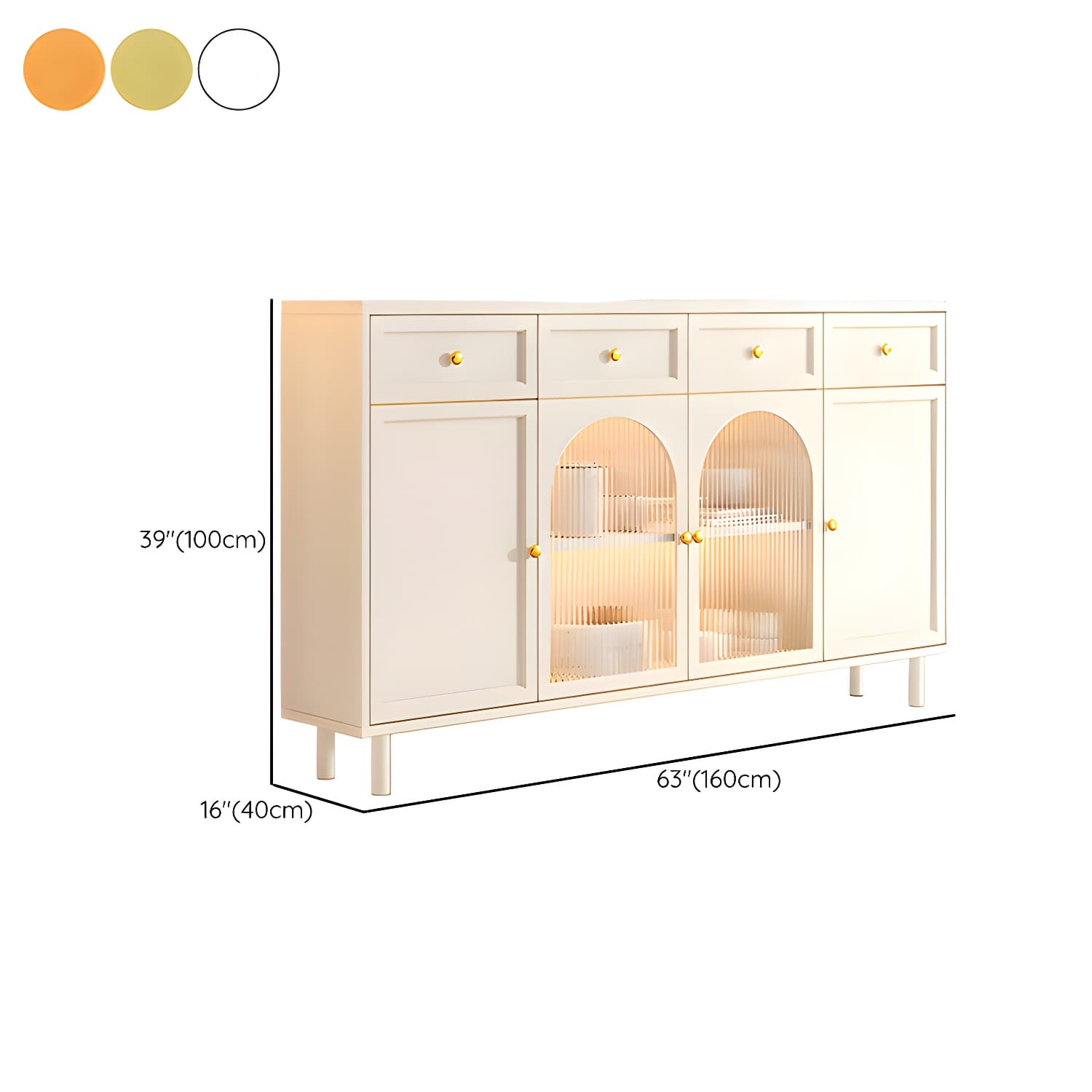 Scandinavian Wood Buffet Sideboard with Stone Countertop and Glass Doors thumbnail 26