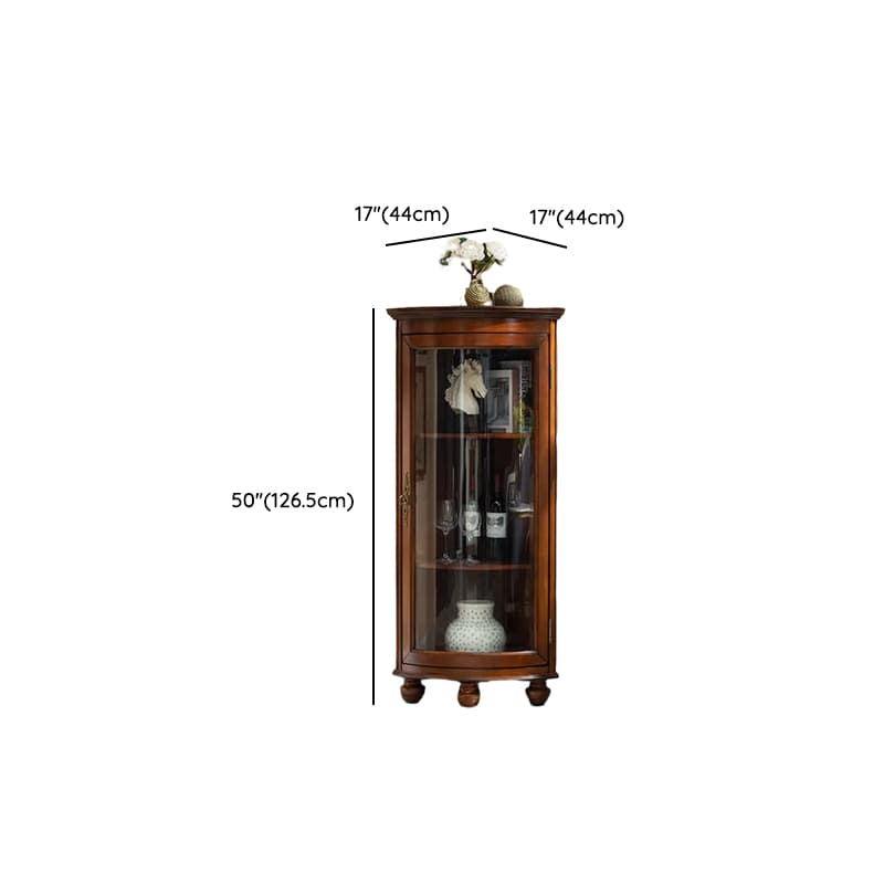 Traditional Medium Brown Corner Accent Cabinet with Wood Countertop and Exterior Shelving thumbnail 11