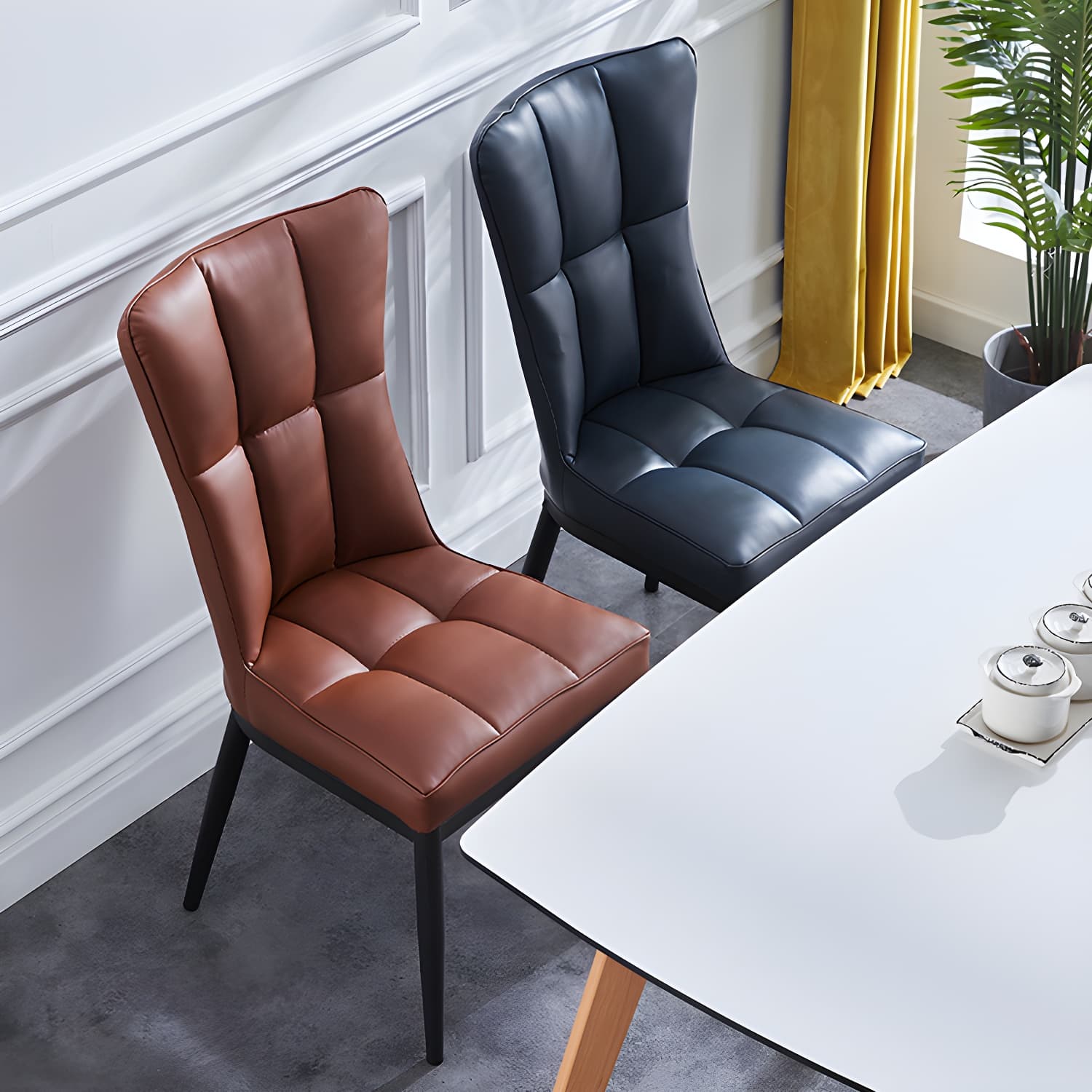 Upholstered Armless Dining Chairs Solid Back Side Chairs with Metal Legs thumbnail 13