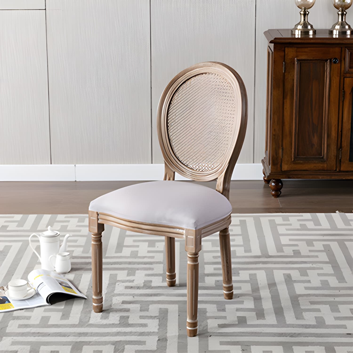 Farmhouse Dining Chair with Wood Legs King Louis Back Side Chair for Home Use thumbnail 6
