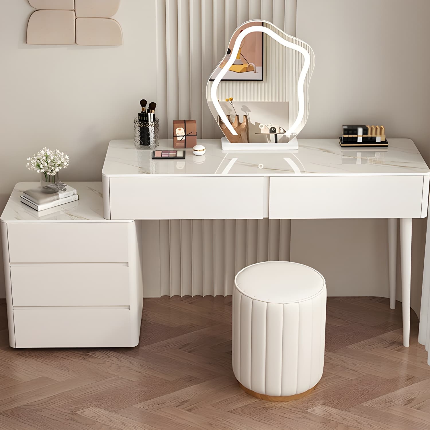Modern Wood Makeup Vanity with Soft Close Drawer Glides & 2 Drawers thumbnail 12