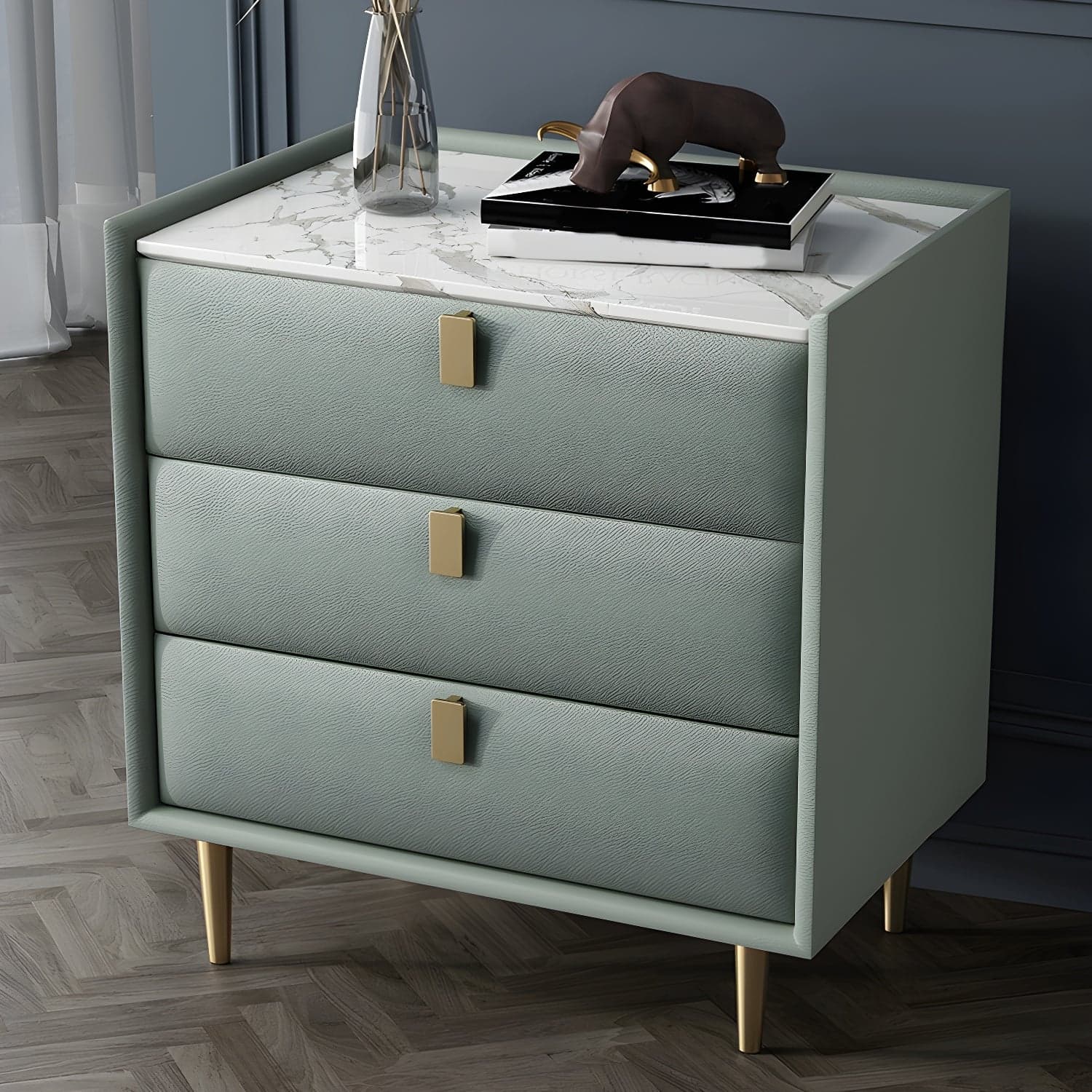 Modern Faux Leather Nightstand with Drawer Storage in Standard Height thumbnail 1