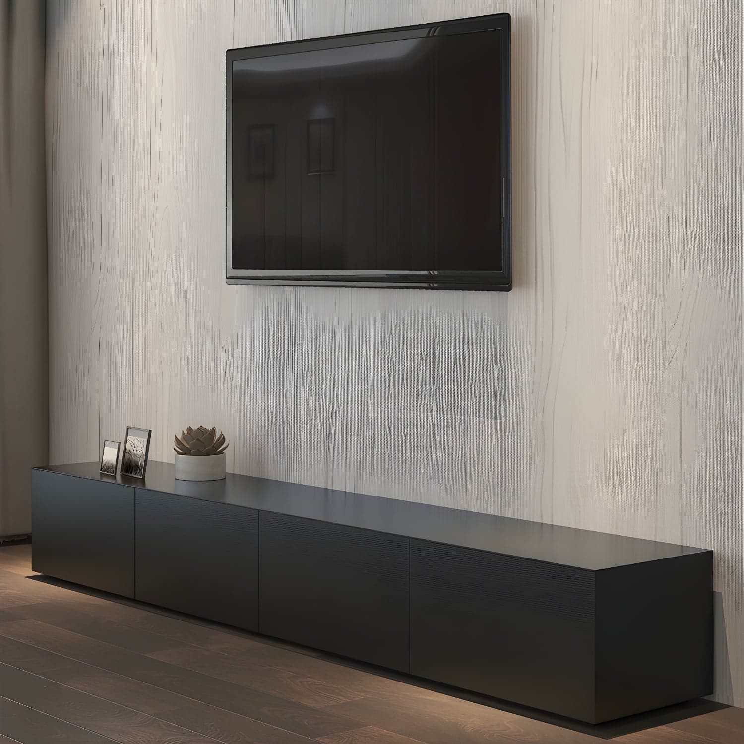 Modern TV Stand with Drawers and Soft Close Glides - Low Height, Wood Material thumbnail 1