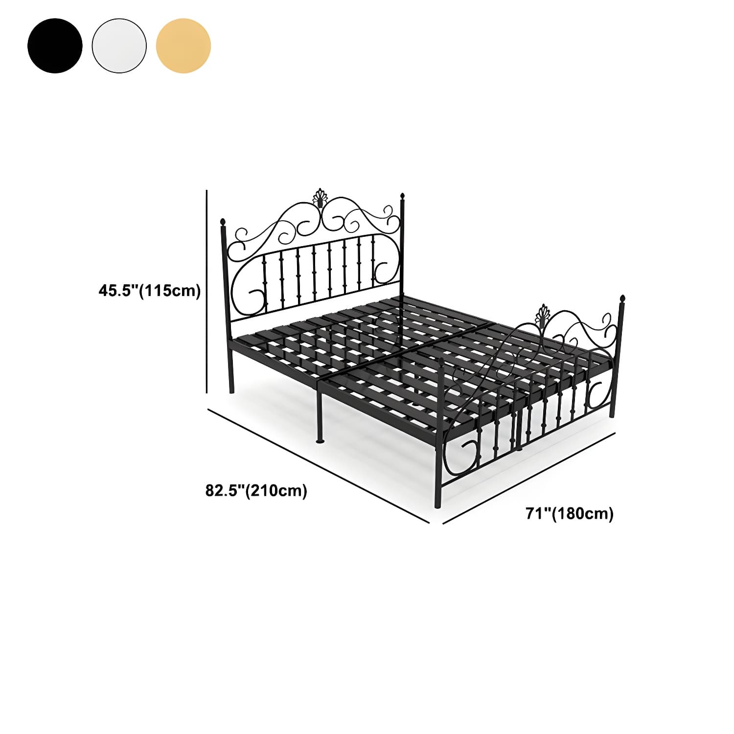 Glam Metal Bed Frame with Camelback Open-Frame Headboard and Footboard thumbnail 15
