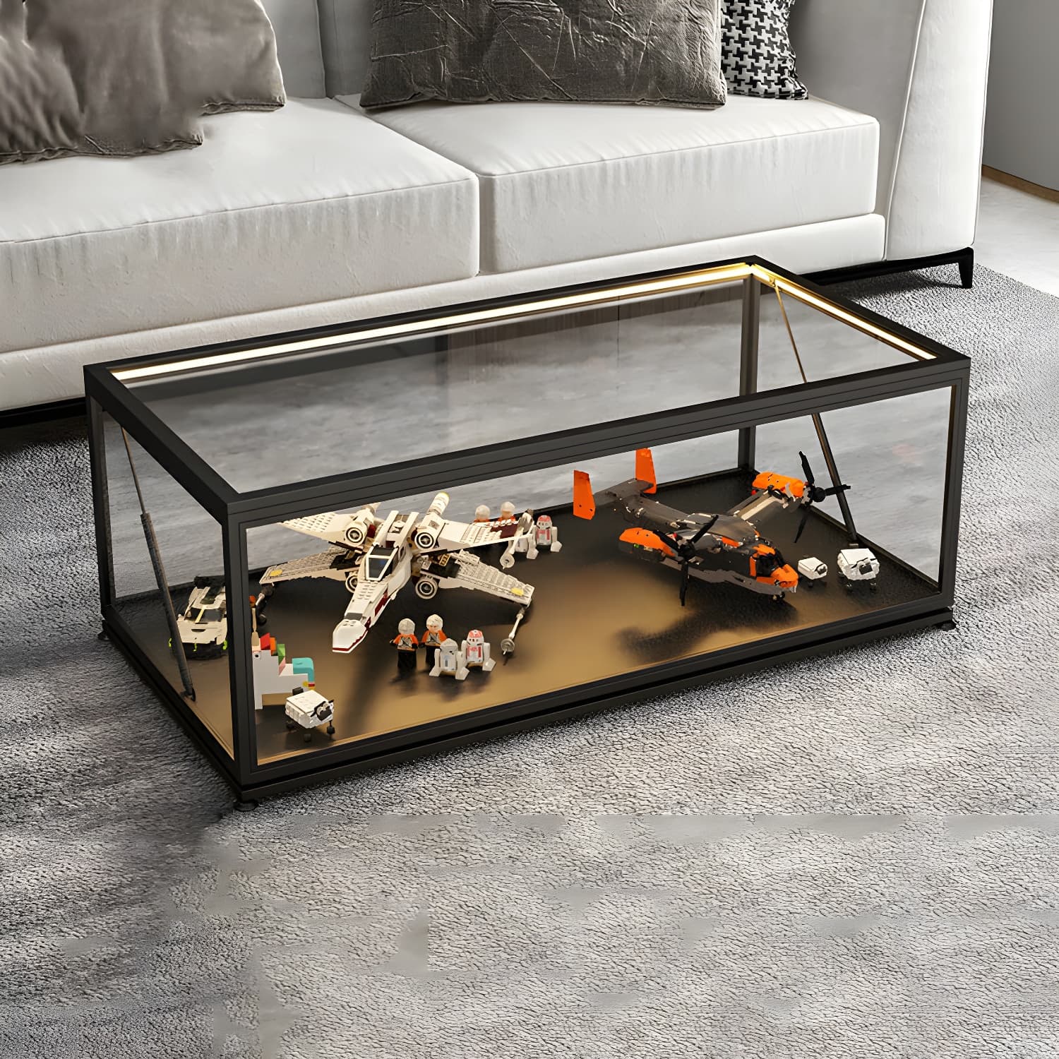 Rectangle Glass Top Coffee Cocktail Table Tranparent Contemporary with Metal Base thumbnail 3