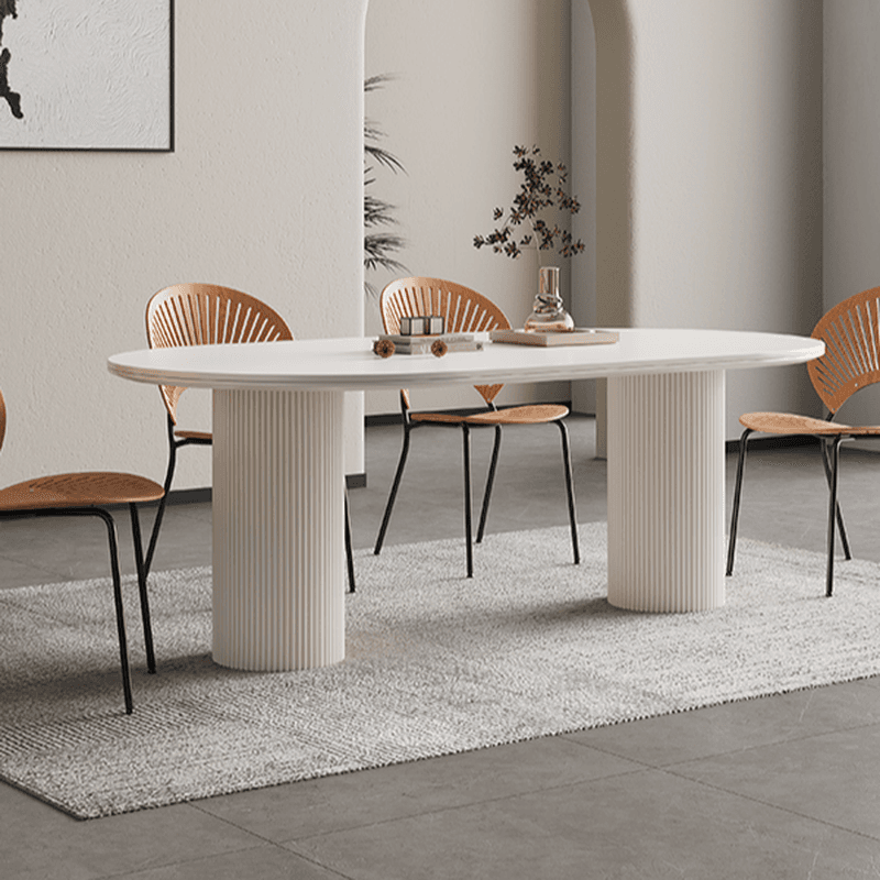 Modern Simple Style Stone Dining Table Set with Twin Support Base and Fixed Table in Chalk thumbnail 4