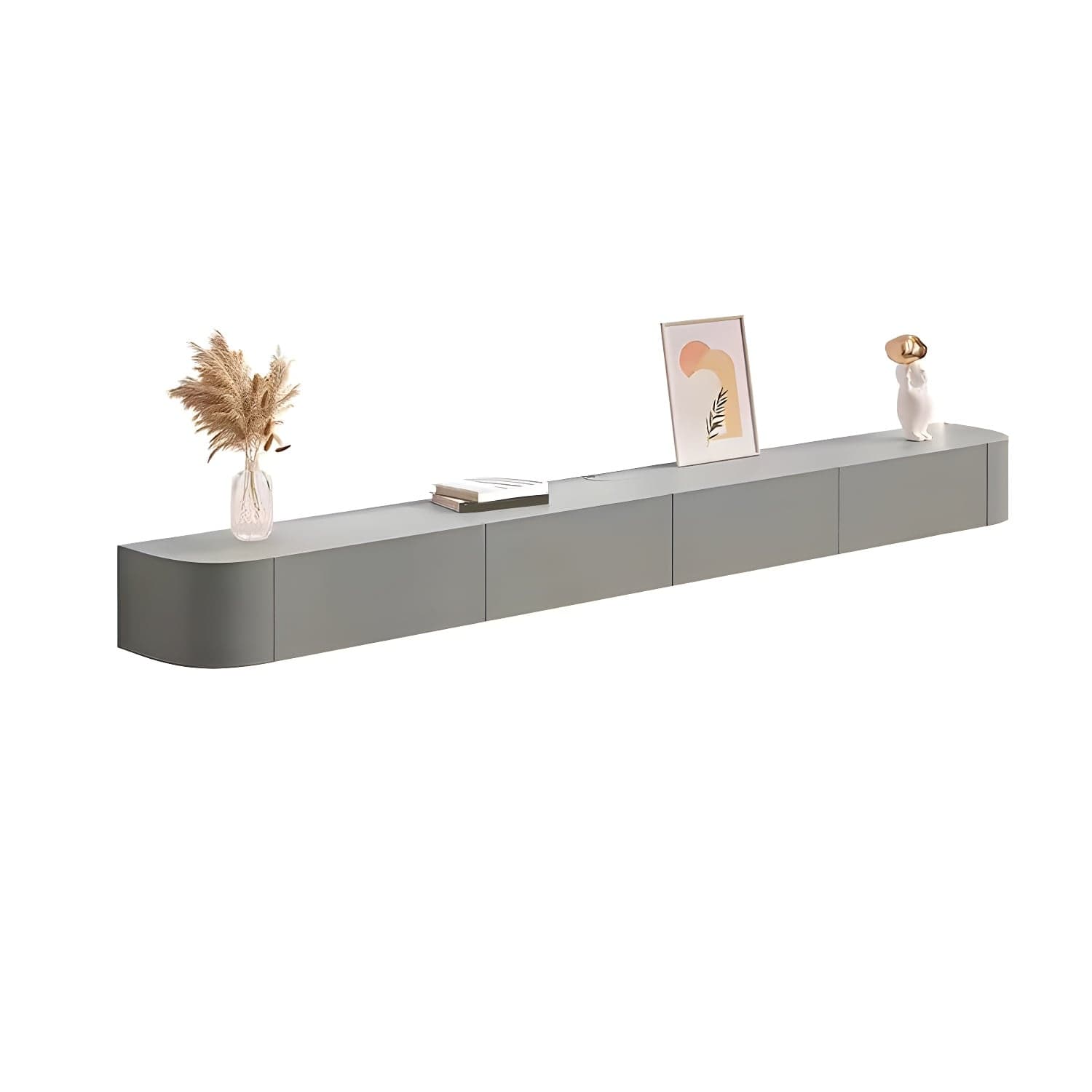 Contemporary Solid Wood Wall-mounted TV Media Stand with Drawers