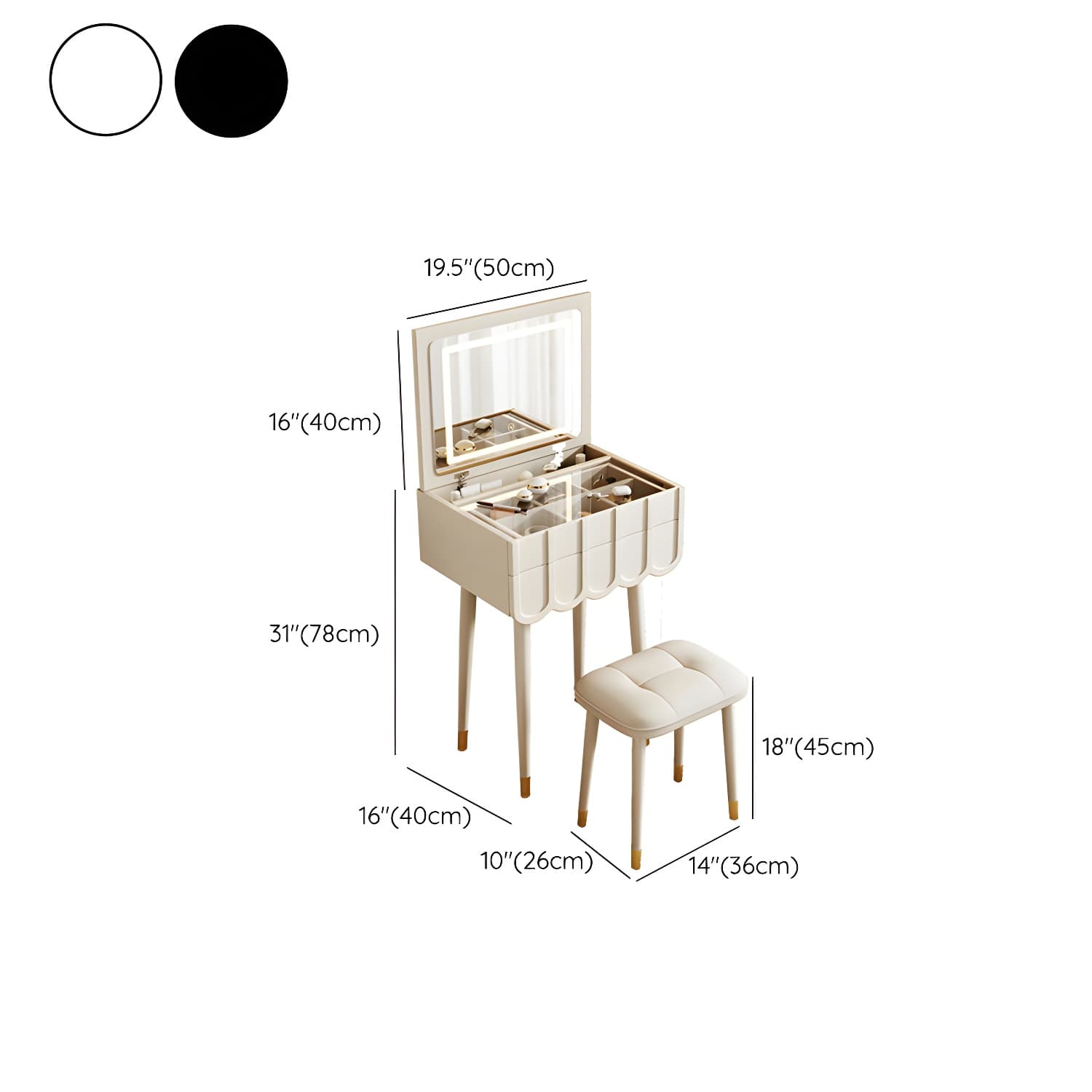 Elegant Vanity Set with Oak Top & Mirror & 2 Drawers & Comfortable Seat thumbnail 11