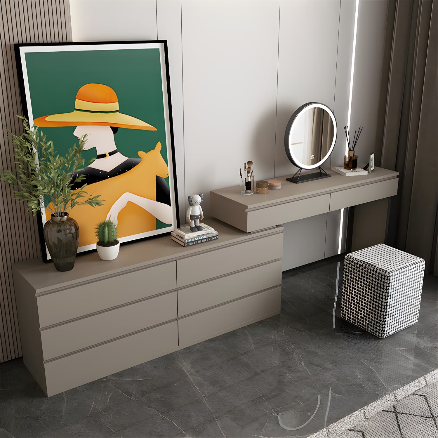3-piece Vanity Table Set with LED Lighted Mirror Vanity Make Up Table/Stool Set thumbnail 6