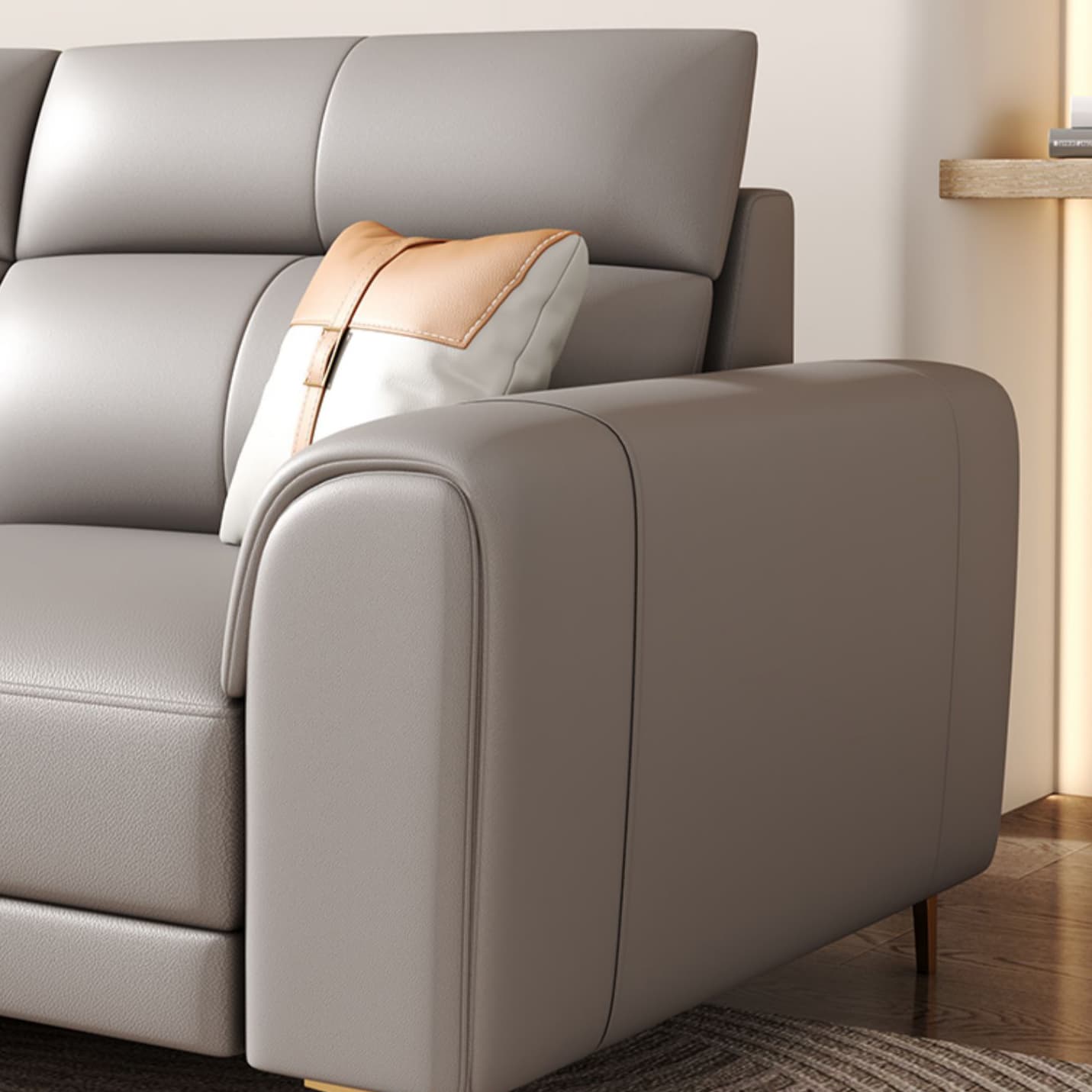Modern Gray Faux Leather Sectional Sofa with Pillow Top Arms and Wood Frame thumbnail 4