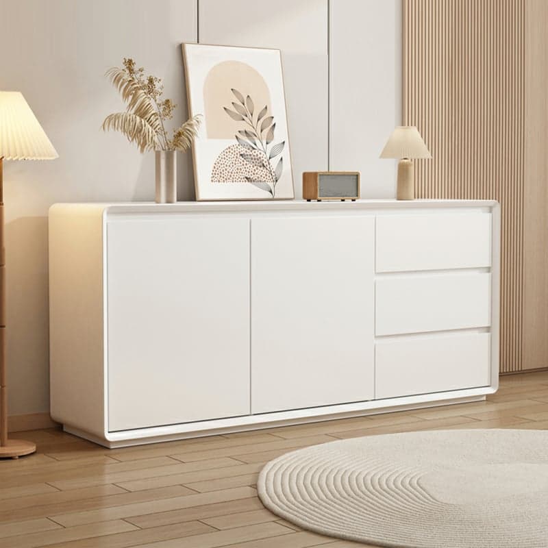 Wooden Modern Sideboard Credenza with 3 Drawers and 2 Cabinets for Storage thumbnail 4