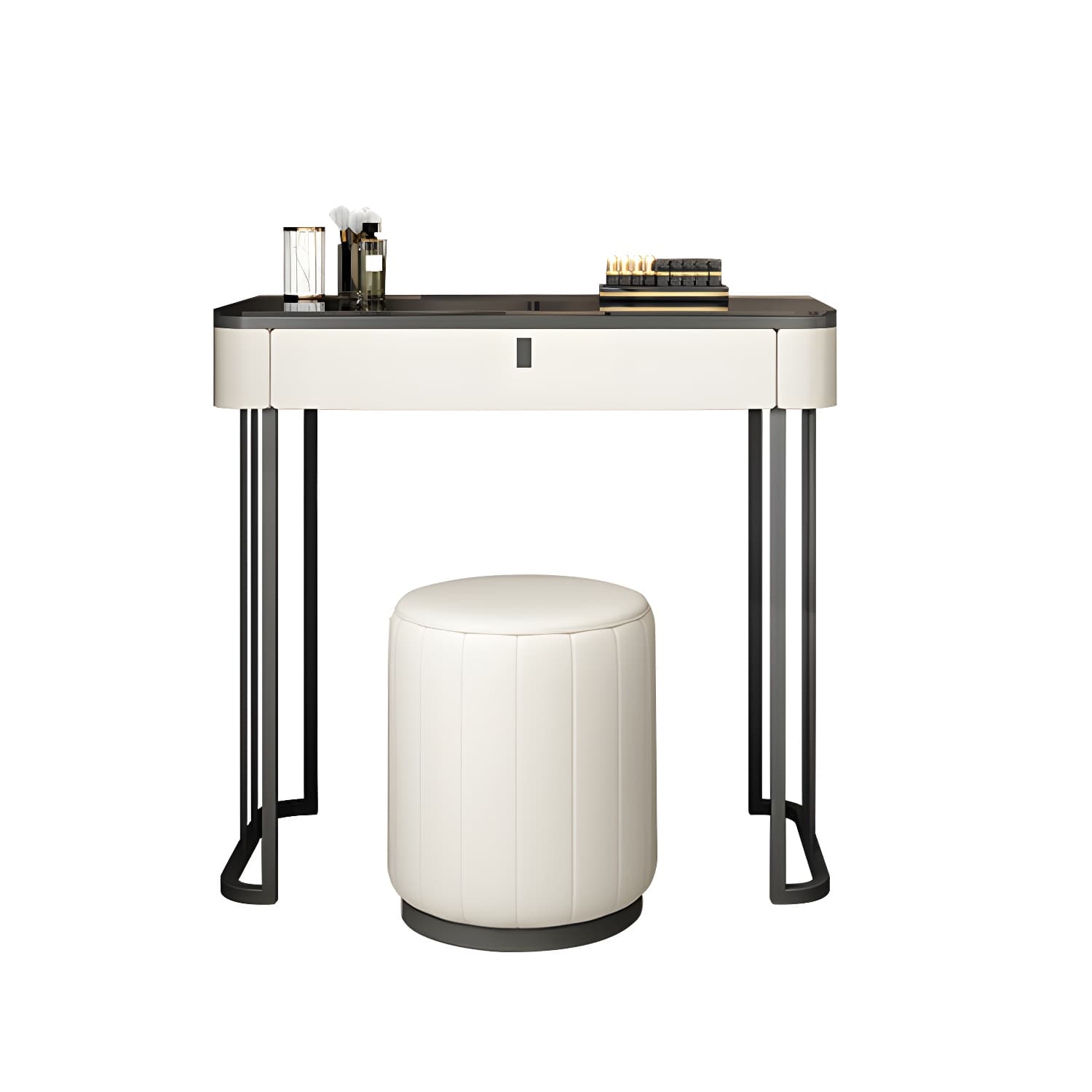 Modern Minimalist White Vanity Table Set 29.53" H Glass Top Vanity Table with Storage thumbnail 10