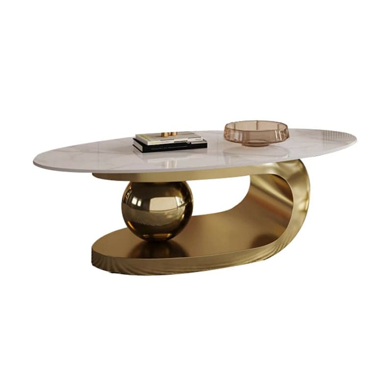 Luxurious Abstract Base Coffee Table with Elliptic Scratch-Resistant Stone Top thumbnail 1