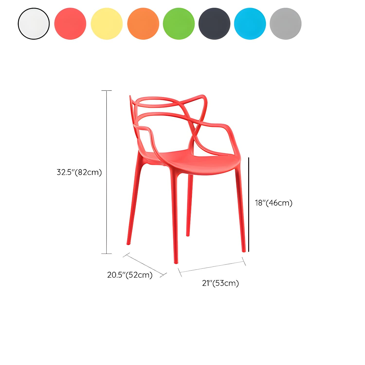Open Back Dining Arm Chair Modern Indoor-Outdoor Plastic Chair thumbnail 23