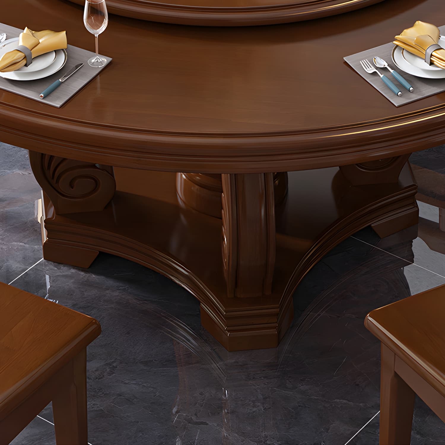 Round Solid Wood Dining Table Modern Turntable Furniture with Pedestal Base thumbnail 13