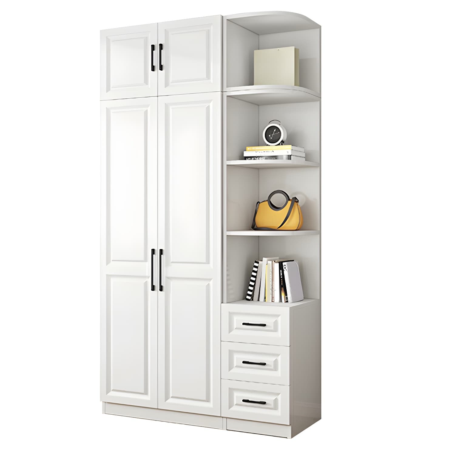 Modern White Wood Wardrobe Armoire with Shelves & Clothing Rod - Spacious and Stylish thumbnail 5