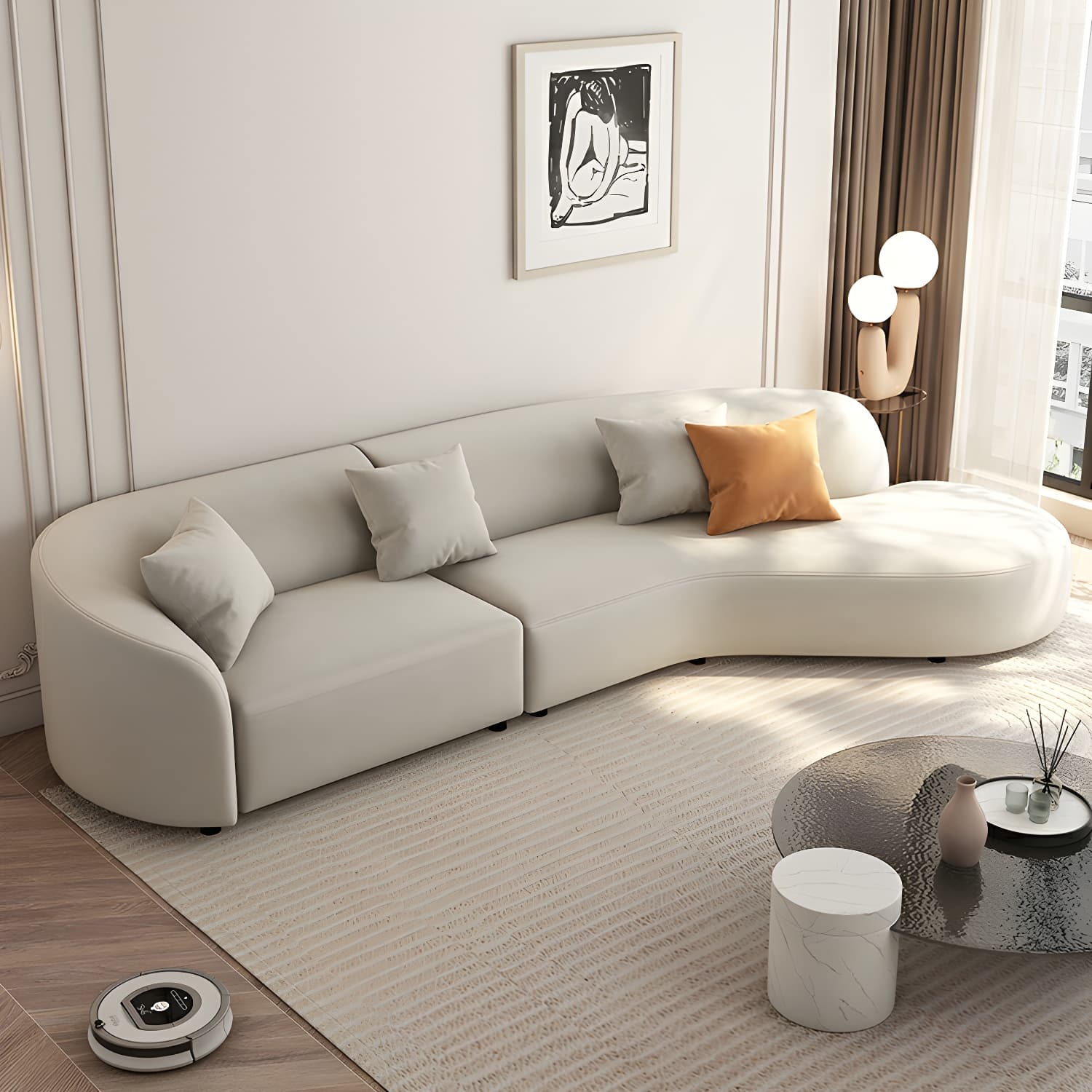 Modern Beige Tech Cloth Stationary Sectional Sofa with Wood Frame and Flared Arms thumbnail 11