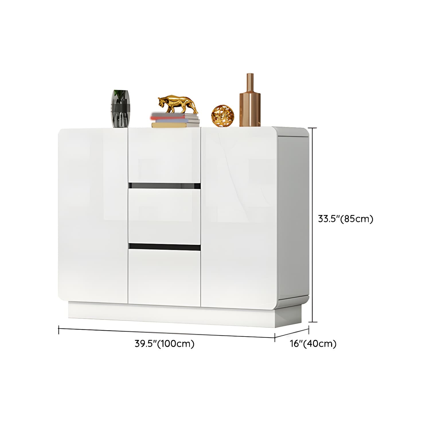 White Modern Sideboard Credenza with Adjustable Shelving and 3 Drawers thumbnail 14