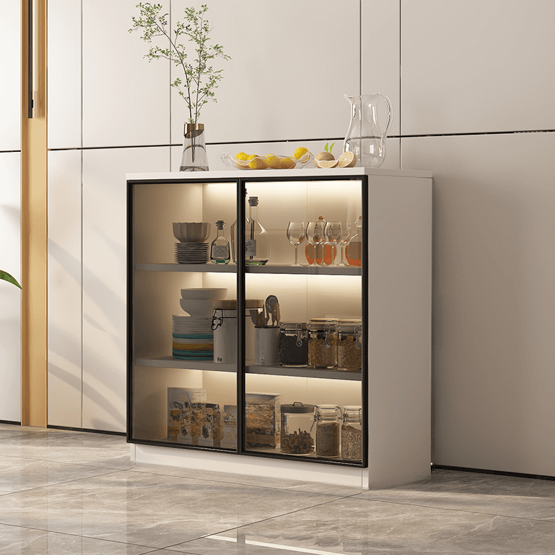 Trendy Sideboard with Cupboard, Narrow/Standard Size, Three Internal Shelves, Composite Wood Countertop, and Glass-panel Door thumbnail 3