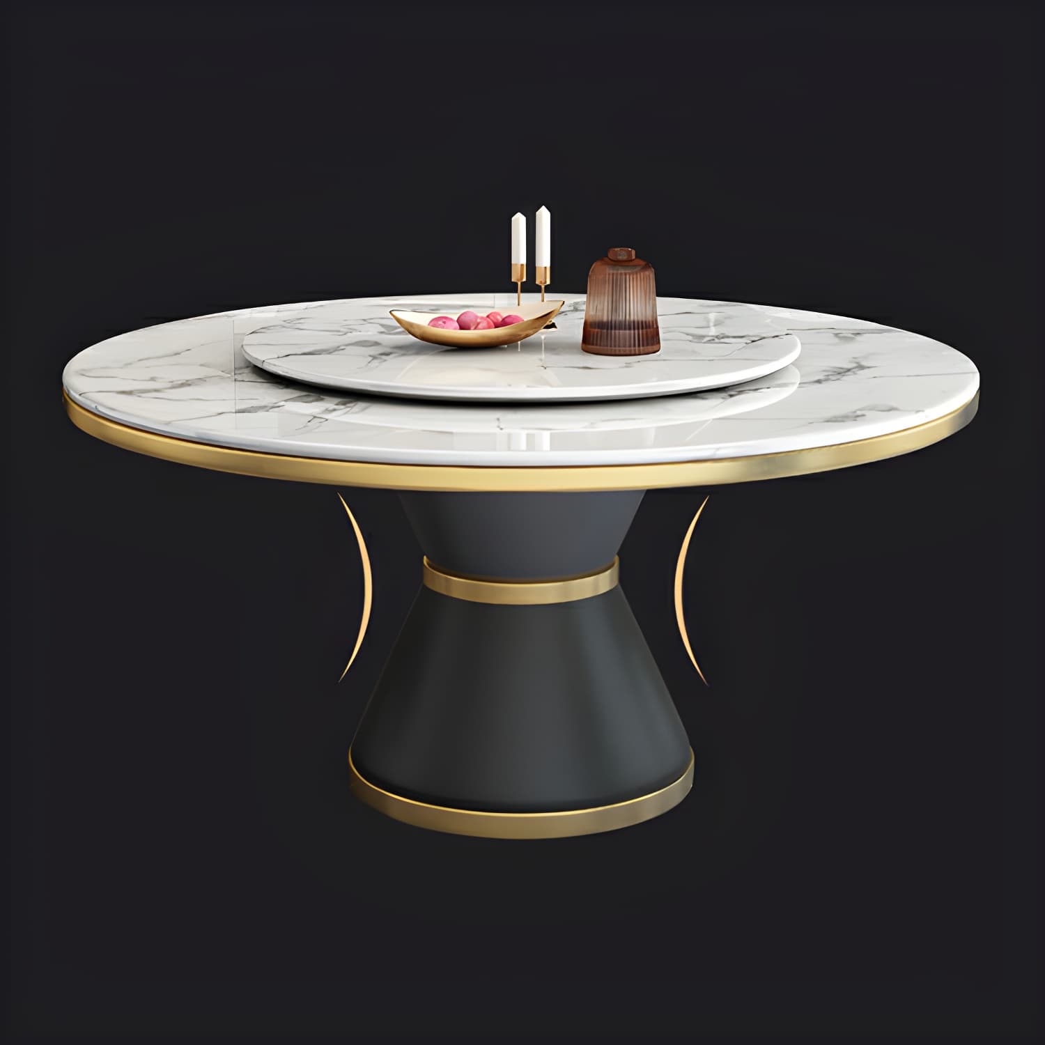 Glam Round Marble Dining Set in White with Black Metal Pedestal Base - 1/5/7 Piece Set thumbnail 6