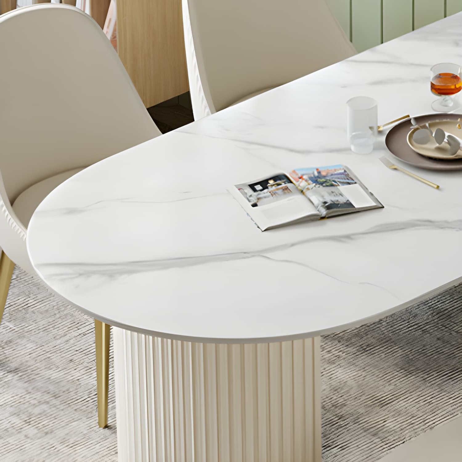 Glam White Sintered Stone Dining Table Set Oval 1/2/5/7 Pieces Dining Set for Home Use thumbnail 7