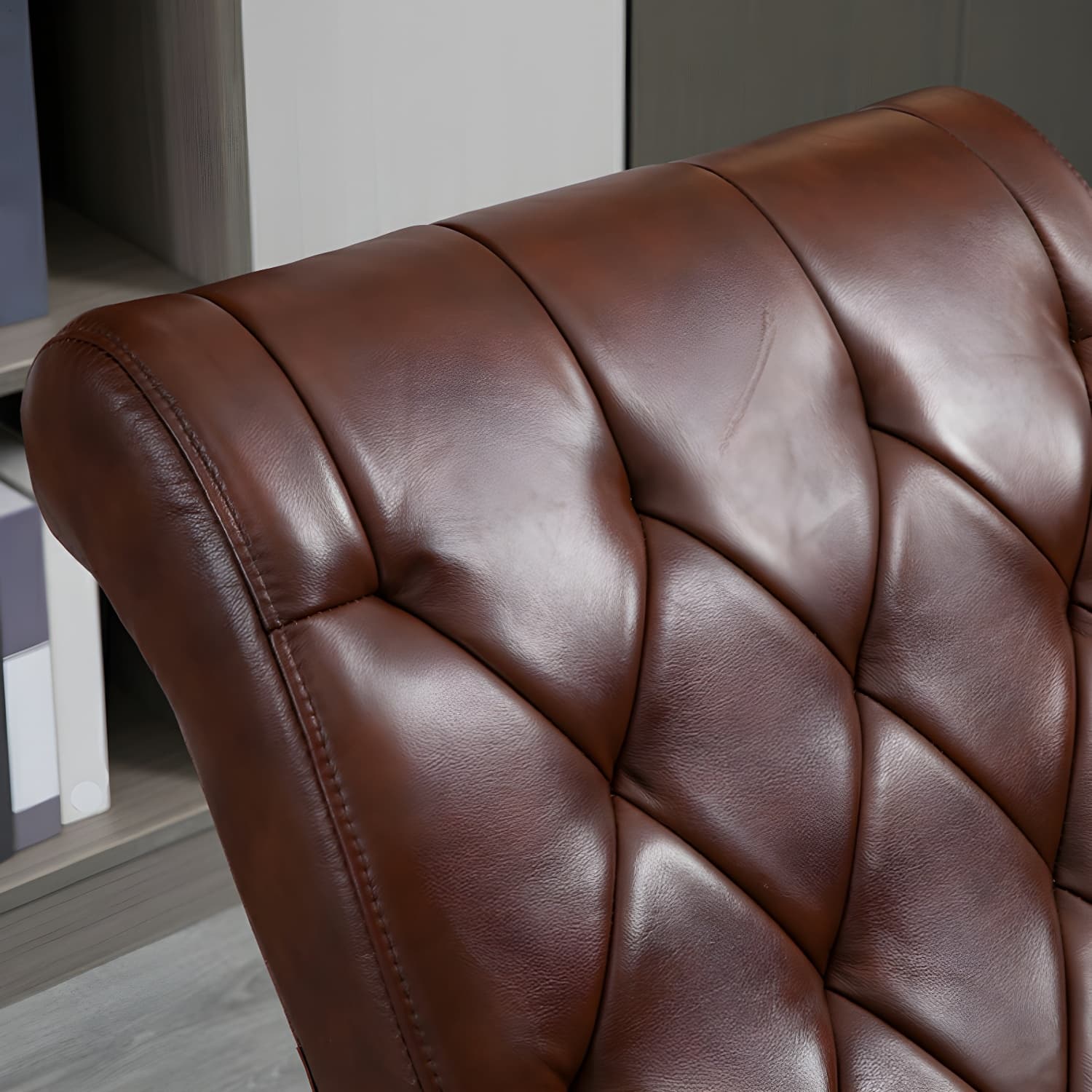 49" Wide Tufted Cushions Solid Wood Leather Rocking Accent Chair thumbnail 13