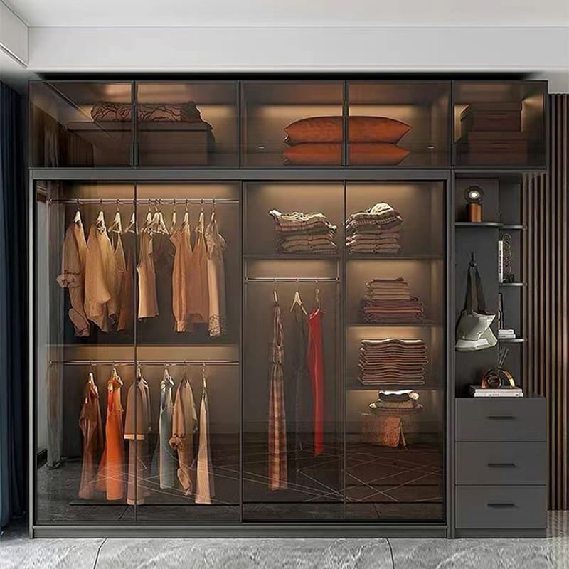 Trendy Charcoal Interior Shelves with Soft Close Drawer and Soft Close Door Timber Cabinet Armoire