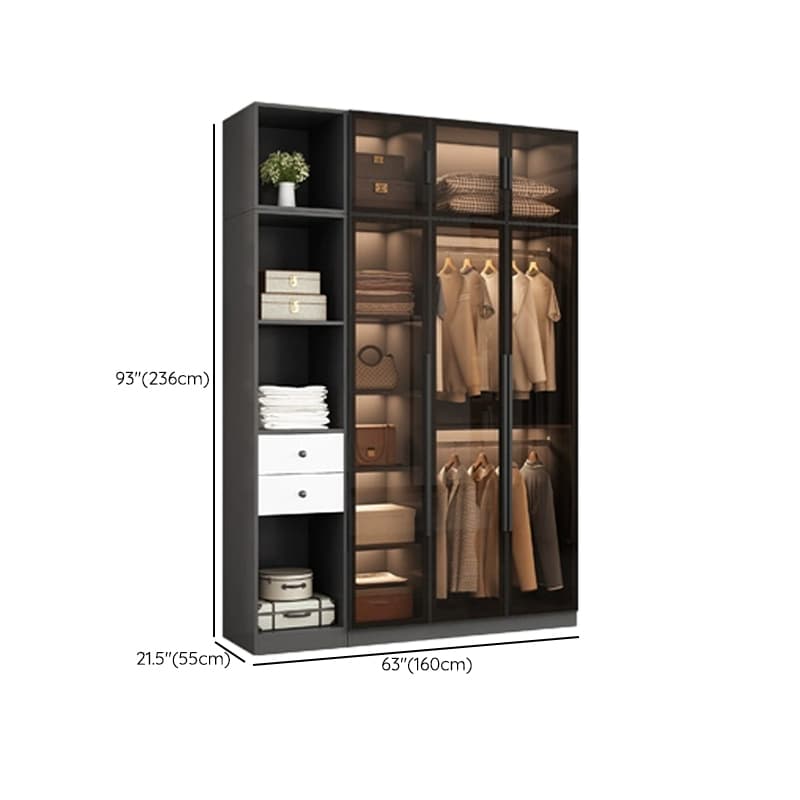 Ink-Colored Manufactured Wood Detached Wardrobe Closet with Soft Close Drawer, Door, Interior Shelves, and Clothing Rod thumbnail 25