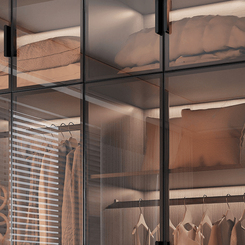 Transparent Simplistic Vitreous Wardrobe Closet with Soft Close Door, Interior Shelves, and Hanging Rod thumbnail 6