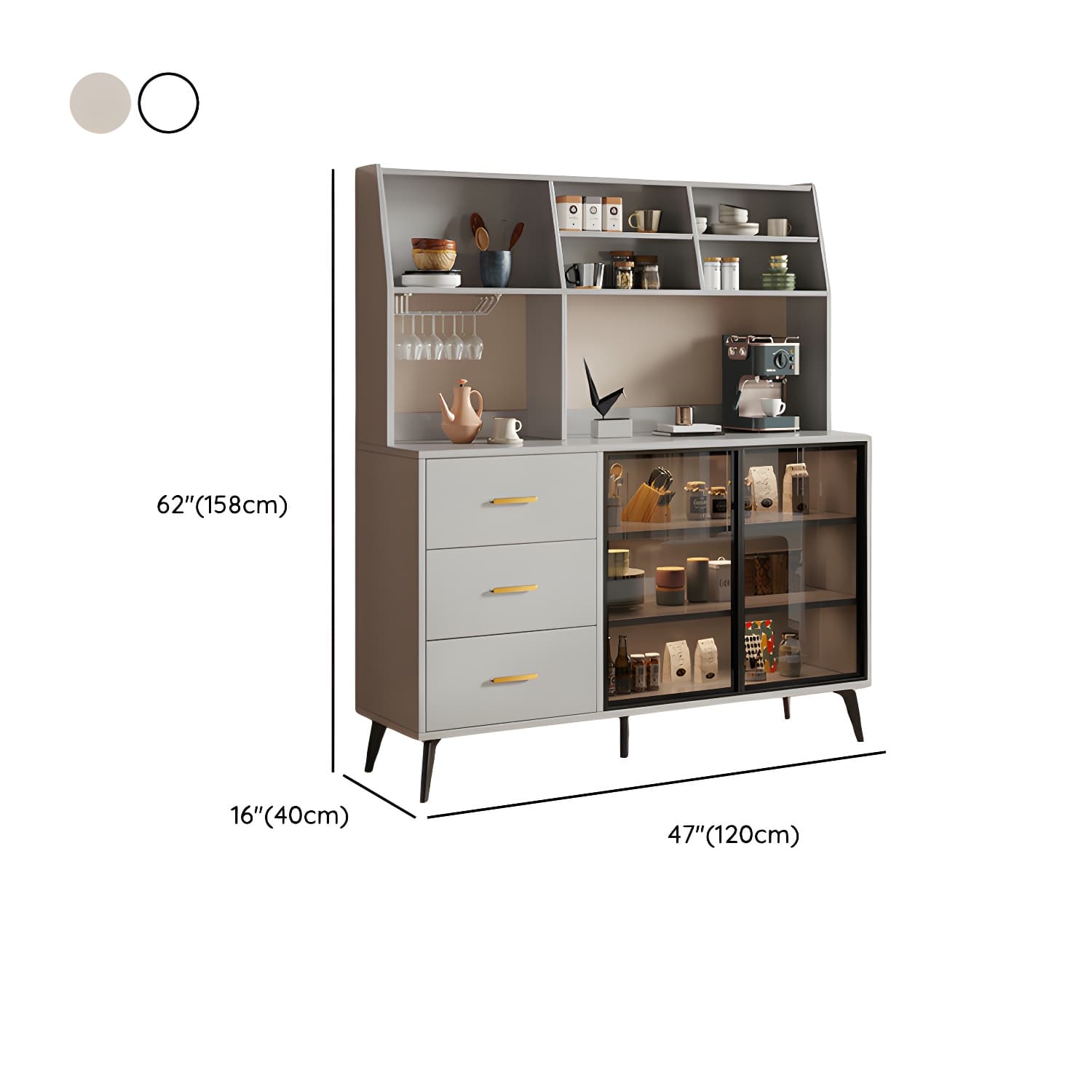 Glass Door Modern Wooden Kitchen Sideboard with Adjustable Shelving thumbnail 18