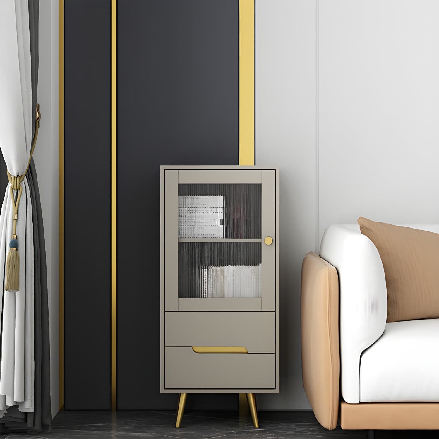 Modern Wooden Accent Cabinet with 2 Drawers and Glass Door Cabinet thumbnail 2