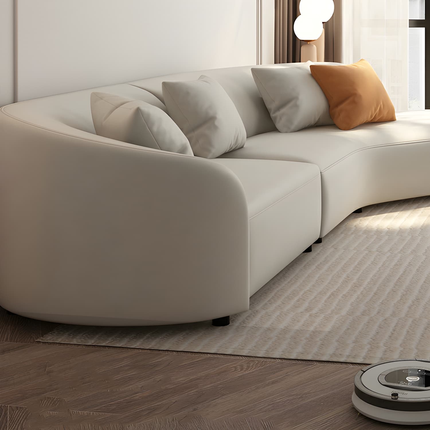 Modern Beige Tech Cloth Stationary Sectional Sofa with Wood Frame and Flared Arms thumbnail 8