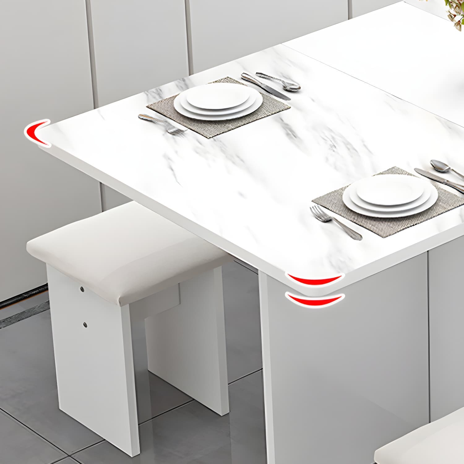 5-Piece Modern Wood Dining Set with Rectangle Table and White Backless Stools thumbnail 17