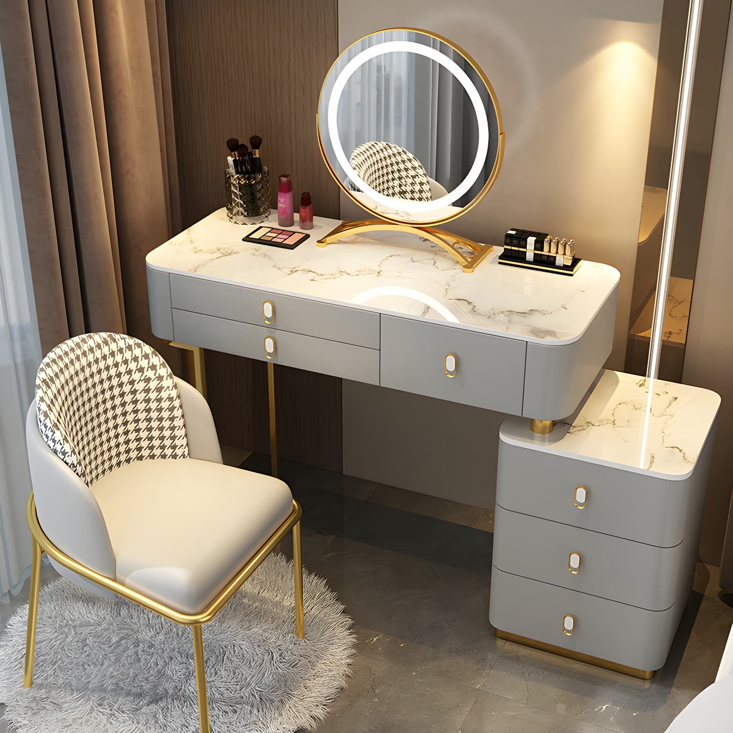 Glam Bedroom Vanity Dressing Table Stone Makeup Vanity Desk with Drawer thumbnail 7