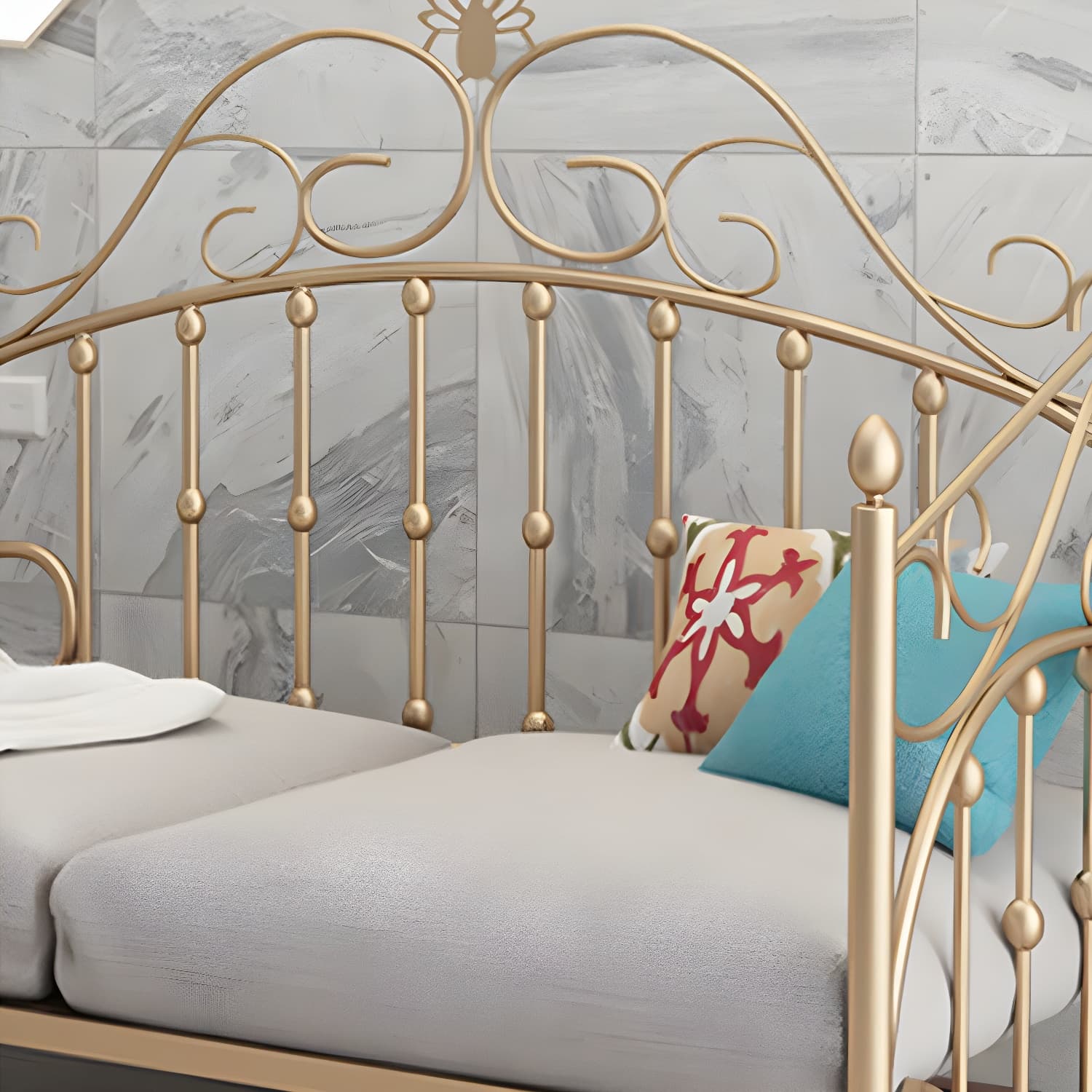 Luxurious Open-Frame Bed 45.28-inch High Metal Child's Bed with Headboard thumbnail 7