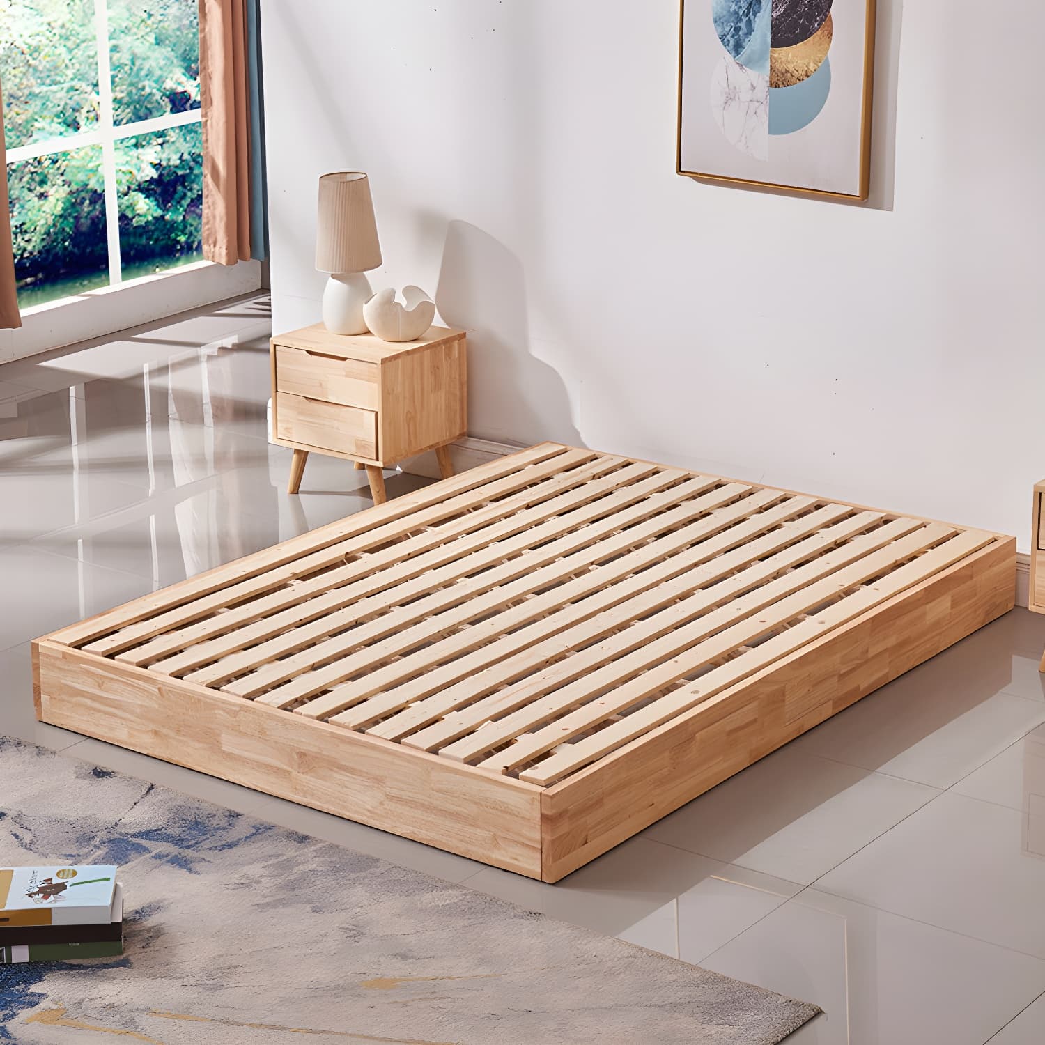 Natural Wood Platform Bed Frame Nordic 7.87-In High Wire-Grid Bed Frame thumbnail 2