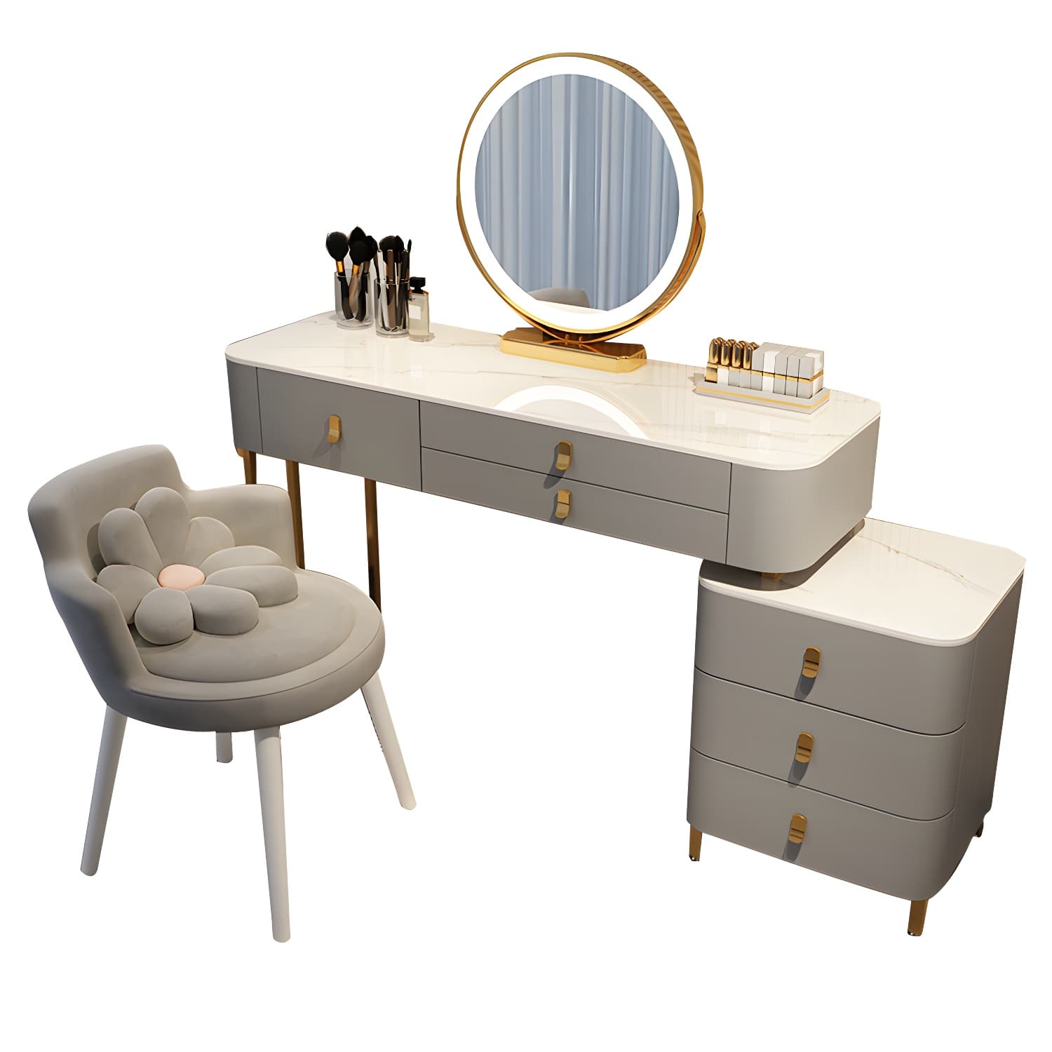 Contemporary Make-up Vanity with Stone Top and Storage Drawers thumbnail 8
