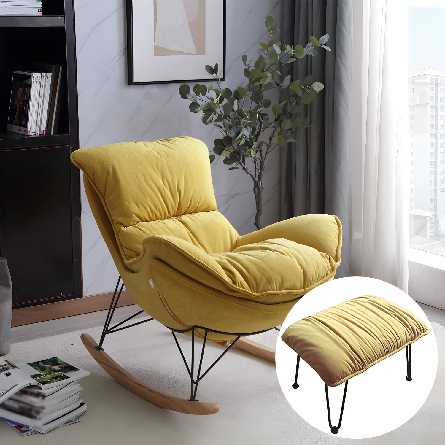 Ergonomic with Ottoman Rocker Chair with Padded Seat Rocking Chair Spindle thumbnail 6